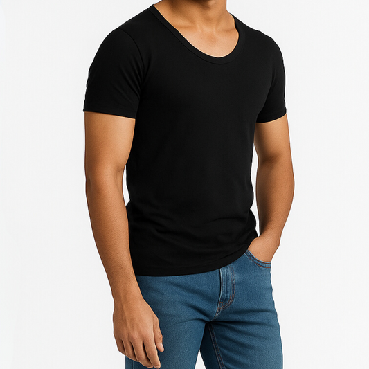 Soft Fit Black Half Sleeve Vest - Pack of 6